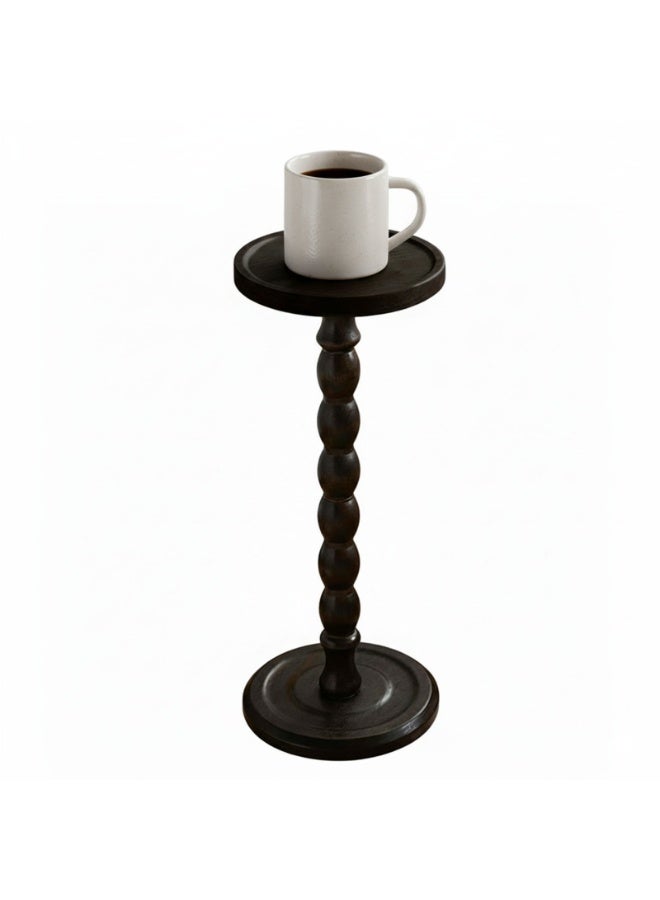 شويوين طاولة جانبية من الخشب الصلب - طاولة جانبية عتيقة الطراز بعمود روماني كروي وسطح دائري، 0.1 متر مربع، طاولة جانبية موفرة للمساحة لغرفة المعيشة أو غرفة النوم أو الشرفة (جوز داكن) 23.62 بوصة - Image 2